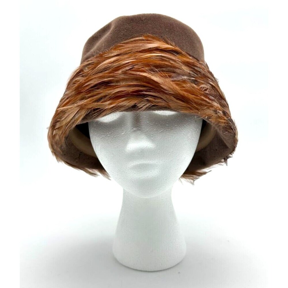 Vintage Miss Eileen Feather Trim Cloche Hat | 1920s French Wool by Picardy